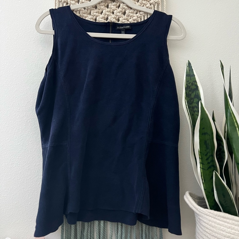 Eileen Fisher Navy Sleeveless Knit Blouse XL